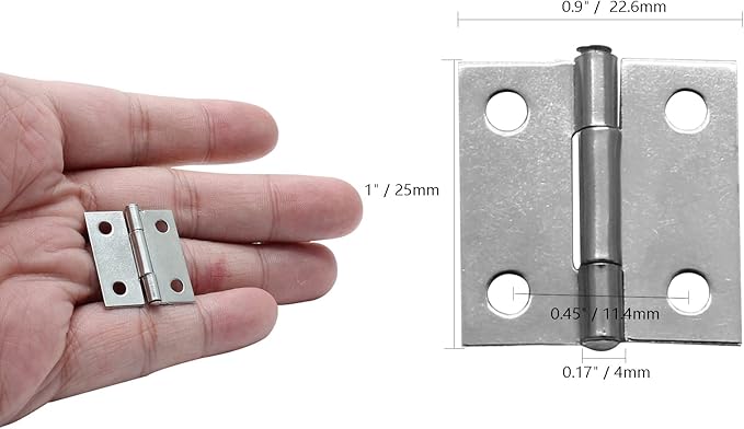 12Pcs 1 Inch 304 Stainless Steel Butt Hinges, Sliver Jewelry Box Hinges Small Cabinet Hinge Square Door Hinge Folding Craft Heavy Duty for Furniture Cupboard Drawer