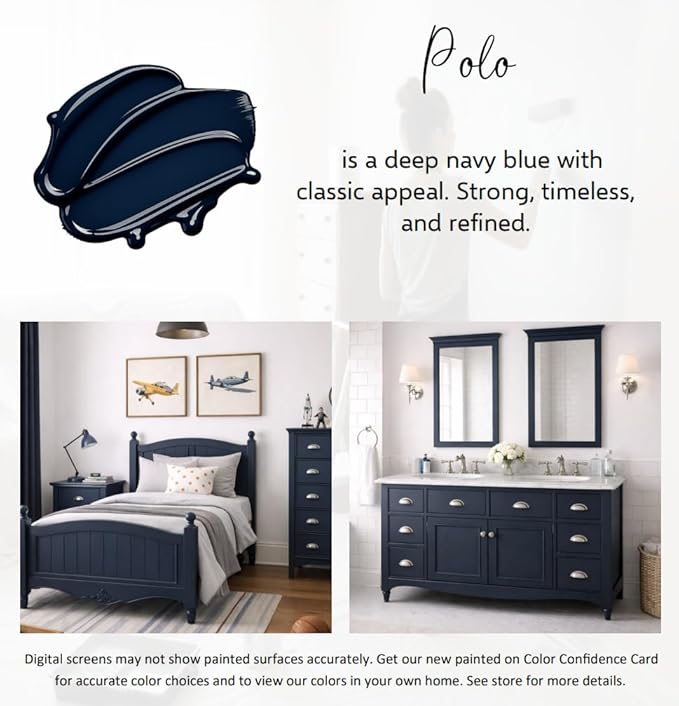 ALL-IN-ONE Paint by Heirloom Traditions, Polo (Dark Navy), Gallon - Durable cabinet and furniture paint. Built in primer and top coat, no sanding needed. Includes our 30 featured color card.