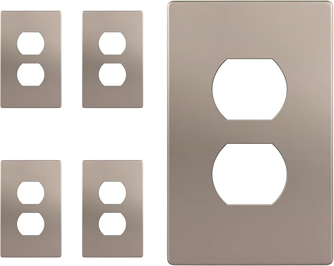 ENERLITES Screwless Duplex Wall Plate, Child Safe Receptacle Outlet Cover, Standard Size, 1-Gang 4.68" x 2.93", Unbreakable Polycarbonate Thermoplastic, UL Listed, SI8821-NK-5PCS, Nickel, 5 Pack