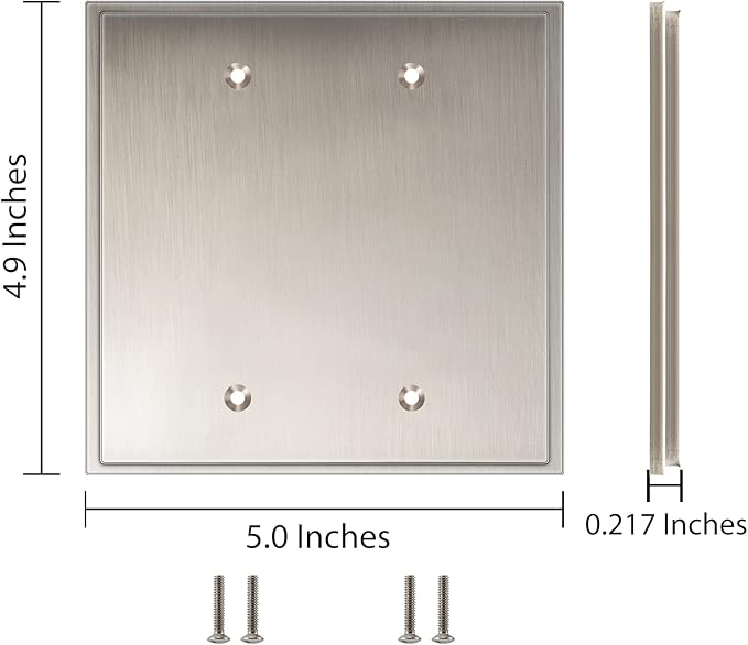 Henne Bery Soft Modern Decorative Wall Plate Switch Plate Outlet Cover (Double Blank, Satin Nickel)