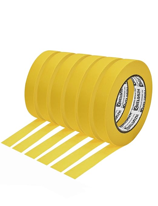 KREFINISH Painters Tape for Cars Vehicles Paint Tape Auto Body Yellow Masking Tape Heat Resistant Automotive Removable No Residue Painting Tape Bulk Set for Paint Booth, 0.7in-60 yards/6rolls