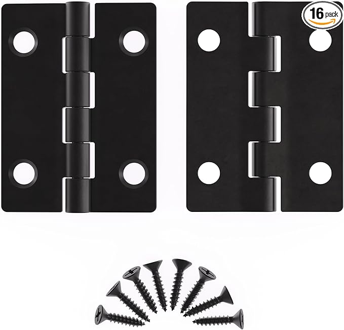 Flat Black Butt Hinges - 2" x 1-1/2" - Pack of 16 - Flush Mount Cabinet Door Hinges - Furniture Hardware - BH7-SBL (8)