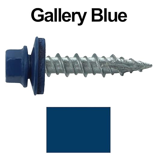 10 x 1 Gallery Blue Metal Roofing Screws - Hex Washer Head- Self-Starting/Tapping - EPDM Washer. 10 X 250 Bags - 2,500 Screws