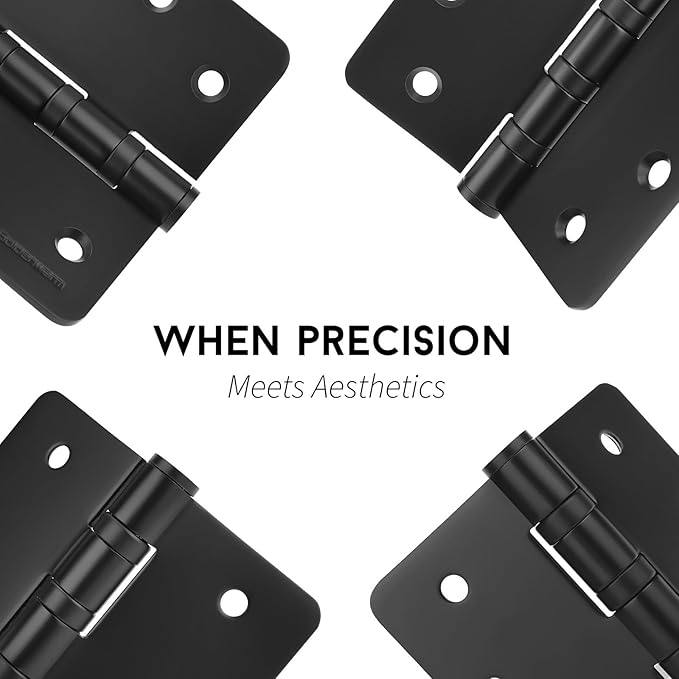 goldenwarm 6 Pack 4'' Black Ball Bearing Door Hinges – Heavy Duty Stainless Steel Hinges for Interior & Exterior Doors, 1/4'' Radius Corners