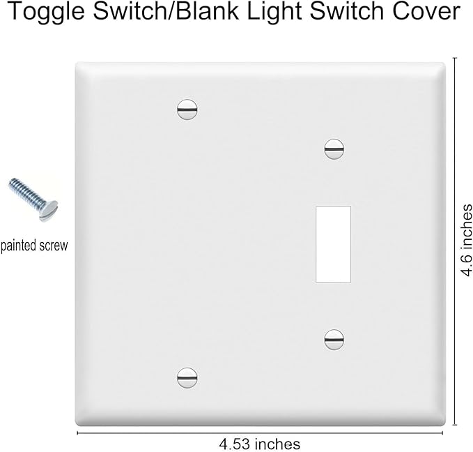ZEFTV Toggle Switch/Blank Wall Plates 2-Gang Switch Outlet Electrical Cover Plate Unbreakable Thermoplastic Faceplate for Light Receptacle Outlet Switch, White (4 Pack)