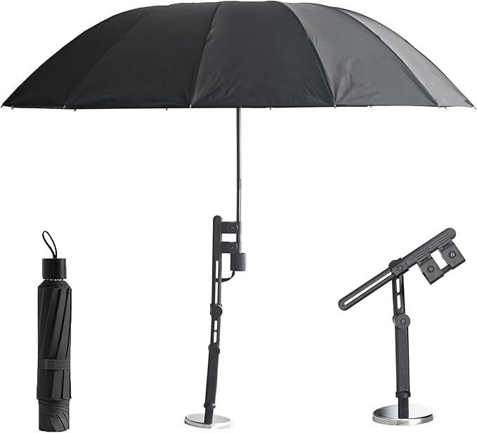 HVAC Umbrella with Magnetic Base, Dual-Axis 360° Rotation, Oversized Magnetic Stand & Height Adjustment, Stay Dry and Cool for Outdoor Work（52" Black）