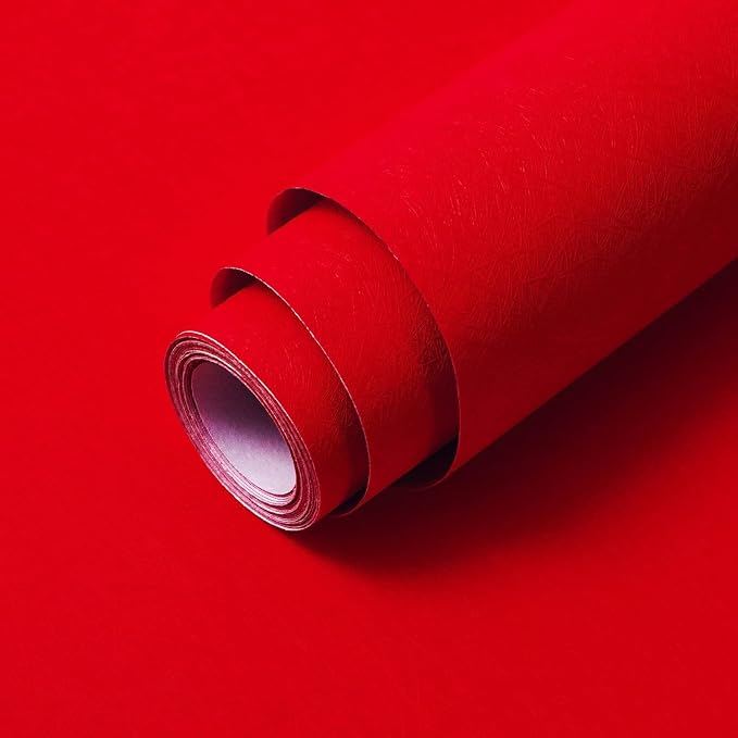 Red Peel and Stick Self Adhesive Wallpaper Countertop Contact Paper | Removable Embossed Silk Waterproof Bathroom Wallpaper 15.7" X 118" Kitchen Vinyl Wrap for Cabinet Shelf Liner Paper