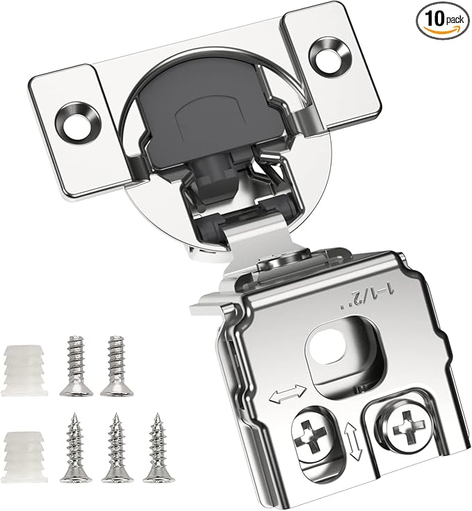 Chibery 10 Pack 1-1/2" Overlay 3D Soft Close Concealed Hinge for Face Frame Door, Smooth Slow Self Closing Hinges, Satin Nickel, Hidden 105° Open Angle Stainless Steel Hinge for Kitchen Cabinet Door