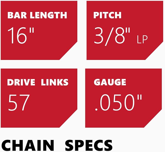 KAKEI 16 Inch Chainsaw Chain 3/8" LP Pitch .050" Gauge 57 Drive Links- 91PX57CQ/ 91VG57CQ Fits Echo CS-3510/352/3400/400, Worx WG300,WG303 - S57 (3 Chains) - Semi Chisel
