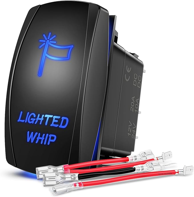 Nilight 90007B Lighted Whip Rocker Switch LED Light Bar 5Pin Laser On/Off LED Light 20A/12V 10A/24V Switch jumper wires set for Jeep Boat Trucks,2 years Warranty , Blue