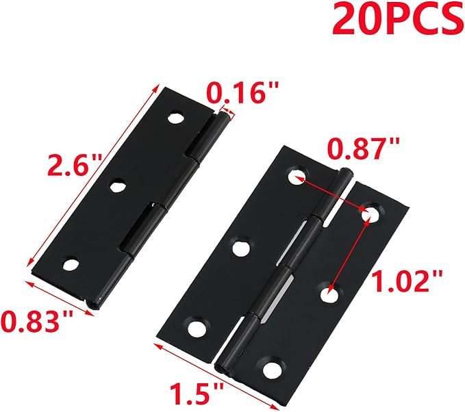 MY MIRONEY 20PCS Stainless Steel Folding Hinges 2-3/5 Inch Black Cabinet Door Hinge Home Furniture Hardware Hinge for Wooden Box, Door and Window, DIY Projects