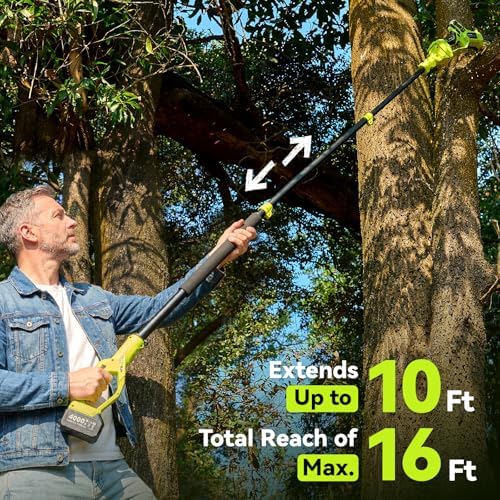 Electric Pole Saws for Tree Trimming, 8 Inch & 6 Inch Mini Chainsaw Cordless with Extension Pole, 16Ft Reach, 2x4.0Ah Battery, Auto Oiling, Tool-Free Chain Tensioning, Tree Trimmer for Branch Limb Cut