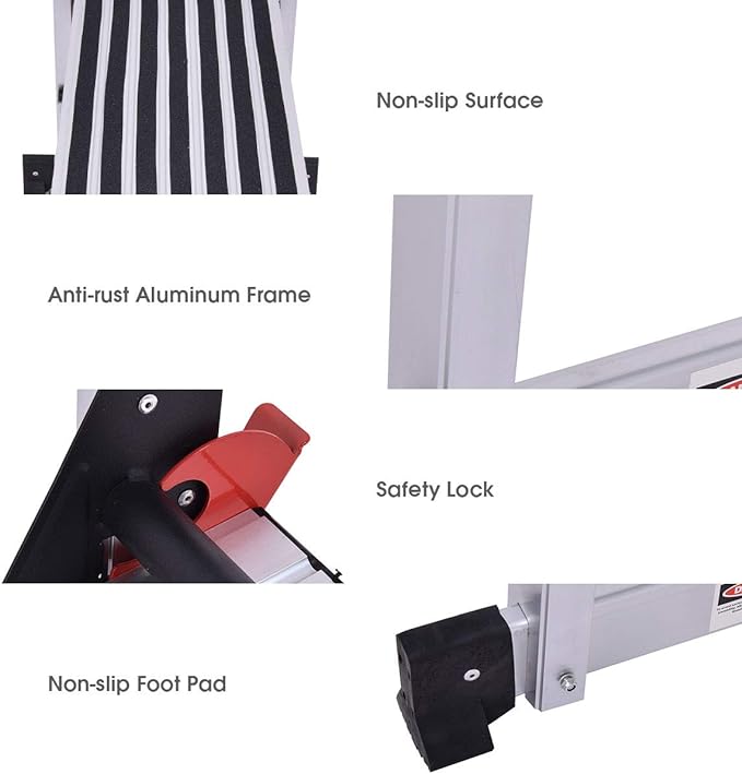 Giantex Aluminum Platform Non-Slip Folding Work Bench Drywall Stool Ladder 330lbs Capacity
