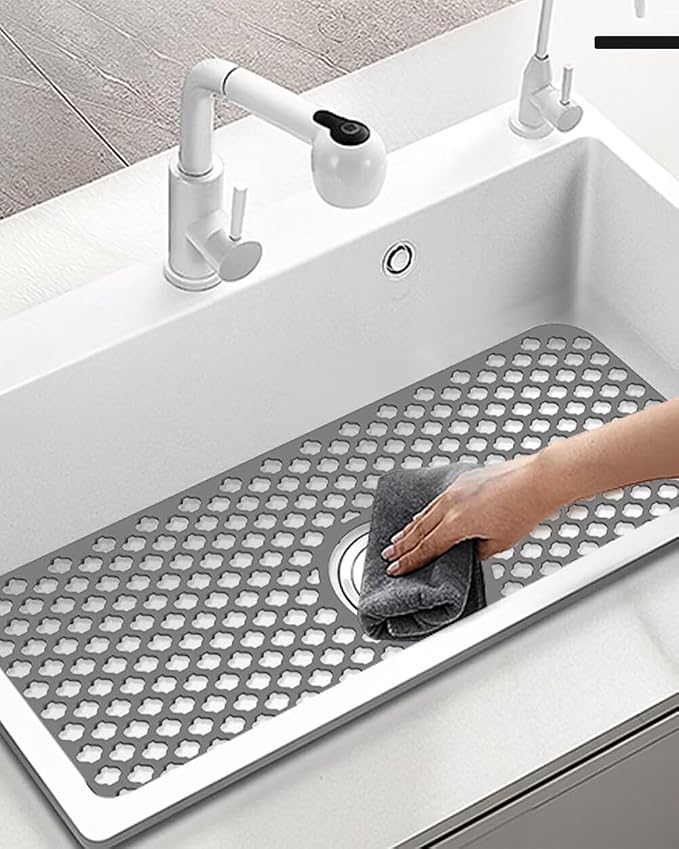 Kitchen Sink Mat 24 x 13in Silicone Sink Mat Non Slip Sink Protector for Farmhouse Kitchen Grey