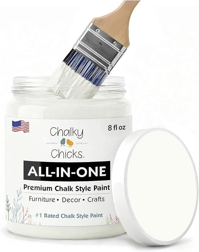 Chalky Chicks 8 Fl Oz Matte Buttermilk (White) Chalk Paint for Furniture Without Sanding - No Prep Furniture Paint No Sanding All in One for Crafts, Wood, Walls, Cabinet, Metal, Dresser, Farmhouse