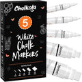Chalkola 5 White Chalk Markers for Chalkboard Signs, Blackboard, Car Window, Bistro, Glass | 5 Variety Pack - Thin, Fine Tip, Bold & Jumbo Size Erasable Liquid Chalk Pens (1mm, 3mm, 6mm, 10mm, 15mm)