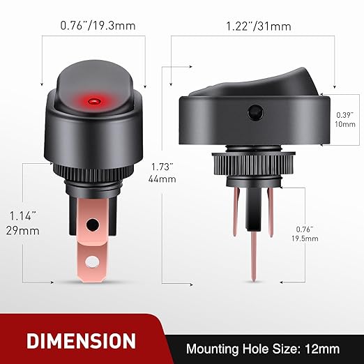 Nilight 5PCS LED Lighted Rocker Switch 12V Red Illuminated ON Off Toggle Switches 30A 3Pin SPST Oval Shaped 12mm Hole for Automotive Car Truck RV Motorcycles Marine Boats