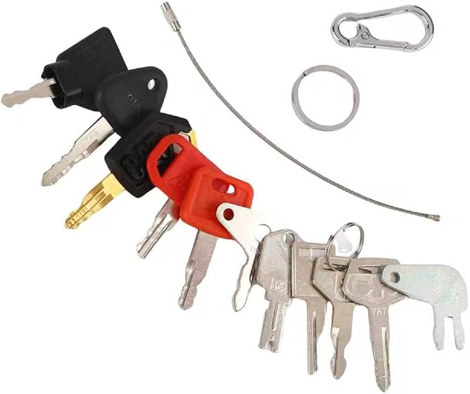 11 Pcs Heavy Equipment Replacement Keys Compatible with CAT, JD, Case, Komatsu, Hyster, Kubota, JCB, Bobcat, Daewoo, JLG, Toyota, Master Ignition Key for Workers and Opeartors