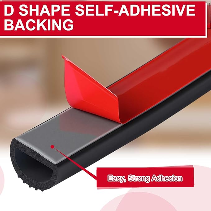 Pangda 26Ft D Shape Rubber Weather Stripping Foam Self-Adhesive EPDM Seal Strip for Noise Reduction Waterproof Dustproof for Cars Boats RVs Windows Doors (0.75" W x 0.425" H)