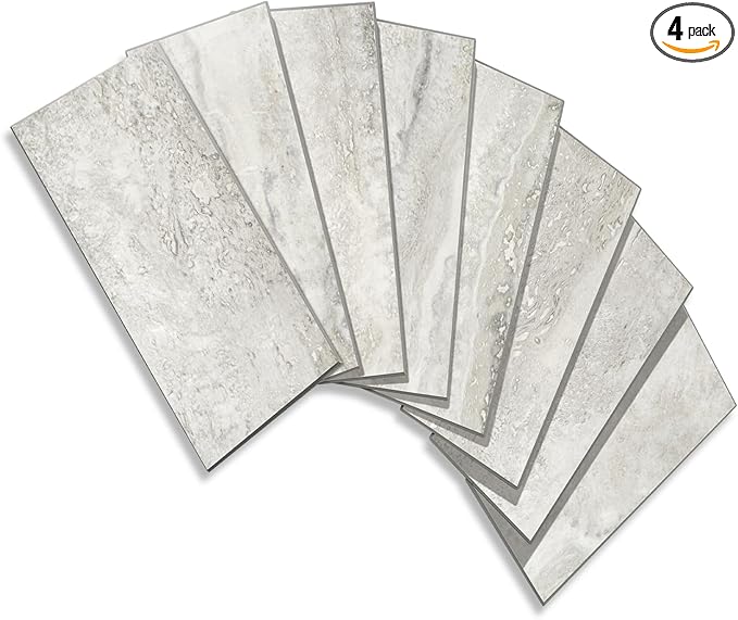 Vamos Tile 4-Piece Matt Beige Mixed Grey Slate Peel and Stick Backsplash Seamless Tile,3''x6'' PVC Subway Tile,Stick on Backsplash for Kitchen/Bathroom/Laundry Room
