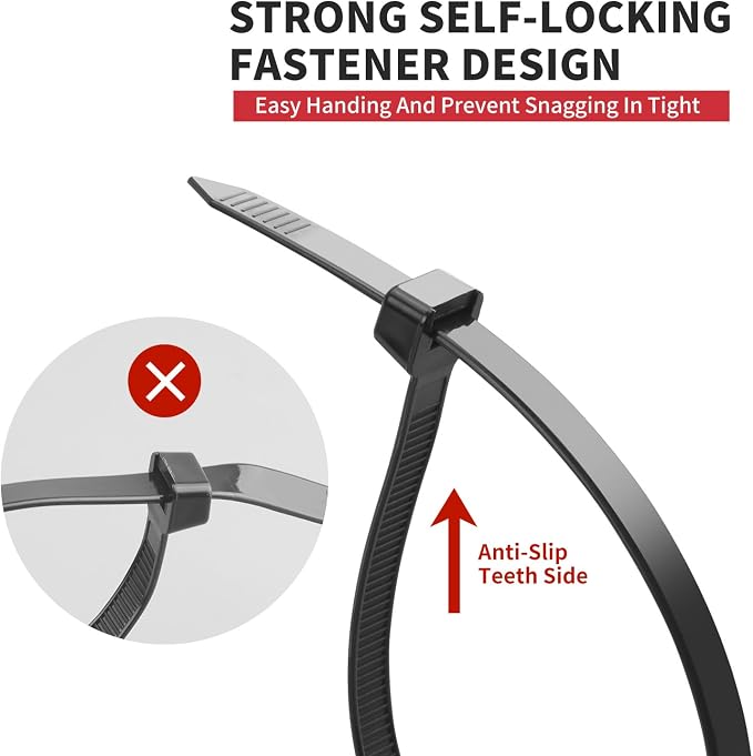BethTie 500 Pack Black Zip Ties Heavy Duty Assorted Sizes, 8+12+14+18 Inch Cable Ties, 220lbs Ultra Strong Tensile Strength, Industrial Plastic Ties Wrap Assortment Cord Management for Outdoor Use