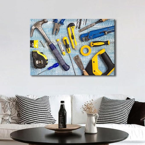 1 Panels Wall Art for Office Wall Art Repairman Maintenance and Housework Project Tools on Workshop Desk Top View Picture Canvas Print Artwork Home Study Repair Shop Wall Decor Poster ((16"Wx24"H)