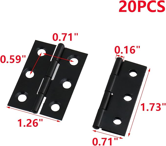 MY MIRONEY 20PCS Stainless Steel Folding Hinges 1-5/7 Inch Black Cabinet Door Hinge Home Furniture Hardware Hinge for Wooden Box, Door and Window, DIY Projects