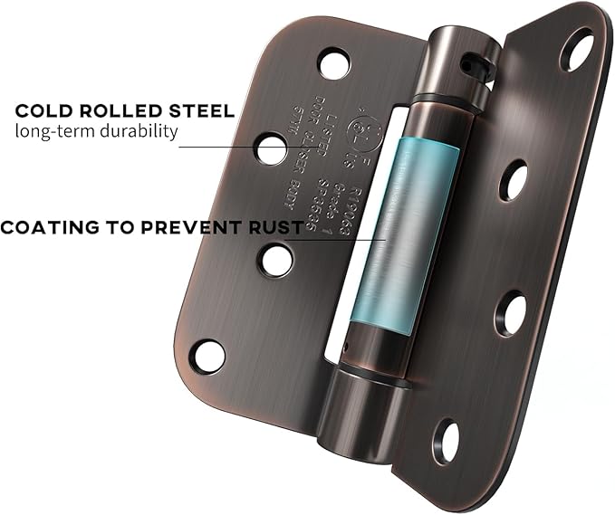 goldenwarm 4pack Door Hinges Oil Rubbed Bronze 4 Inch Self Closing Door Hinges Spring Door Hinge with 5/8" Radius Corners - Adjustable Door Closing, Residential & Heavy-Duty Hardware