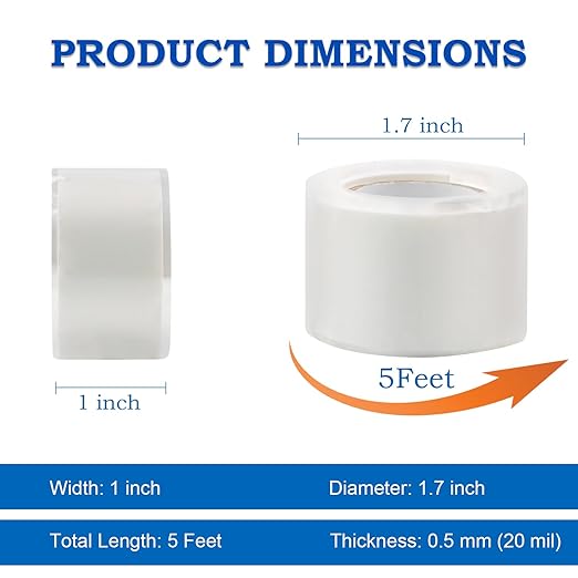 Self Fusing Silicone Tape 1 Inch x 5FT, 0.5mm Thickness Waterproof Repair Tape for Plumbing, Hose, Pipeline & Electrical Cable Winding Emergency Leak Seal for Hot Cold Pipes (1.5M*0.5MM White)