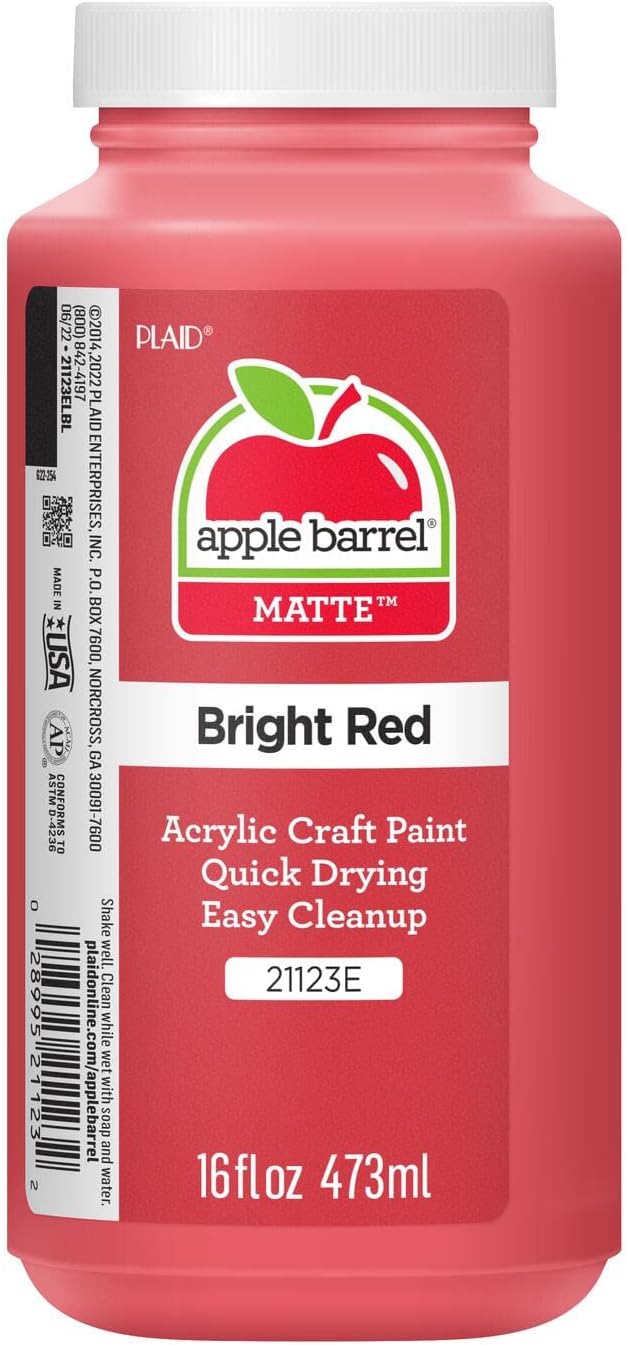 Apple Barrel Acrylic Paint in Assorted Colors (16 Ounce), 21123 Bright Red