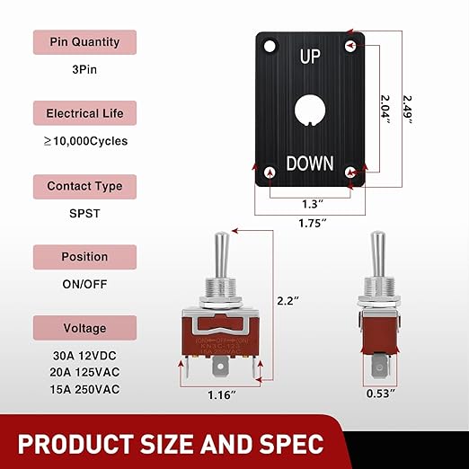 Nilight Heavy Duty Momentary Toggle Switch Waterproof 3 Pin 3 Position (ON)-Off-(ON) SPDT 12V DC 30A with Up-Down Mounting Panel and Weatherproof Cap Cover for Auto Car Marine Boat Automotive