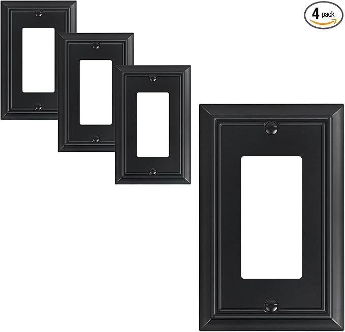 4-Pack Decorator Wall Plate Cover, Black Decorative Switch Plates and Outlet Covers, Durable Natural Bamboo Fiber Wall Plates for Electrical Outlets, Receptacle, GFCI Outlet, Dimmer Switch