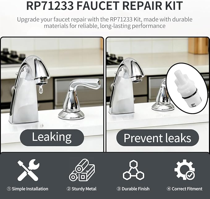 RP71233 Faucet Repair Kit Includes 2 Rubber Seats, 2 Stainless Steel Springs, 2 Bonnets, 2 Caps for Common Single-Handle Faucets