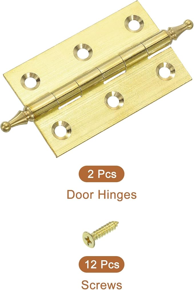 uxcell 2 Pcs Folding Butt Hinges, 2.5 Inch Brass Small Door Hinges Butt Cabinet Hinges Pointed Folding Craft Hinges with Screws for Door Wooden Boxes Windows Dressers, Gold Tone