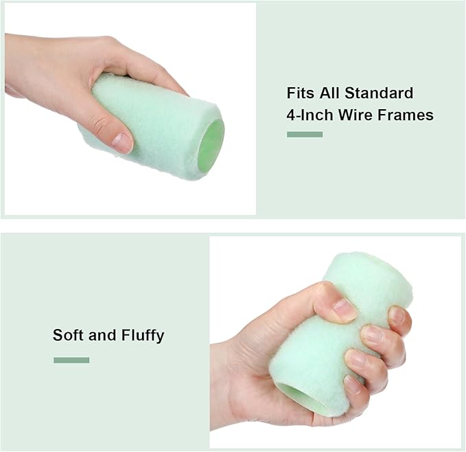 Gisafai 24 Pcs Paint Roller Covers Paint Rollers for Painting Walls Roller Paint Brush 3/8 Inch Nap Microfiber Roller Naps House Painting Supplies Paint Roller Kit for Walls Ceilings (Green,4 Inch)