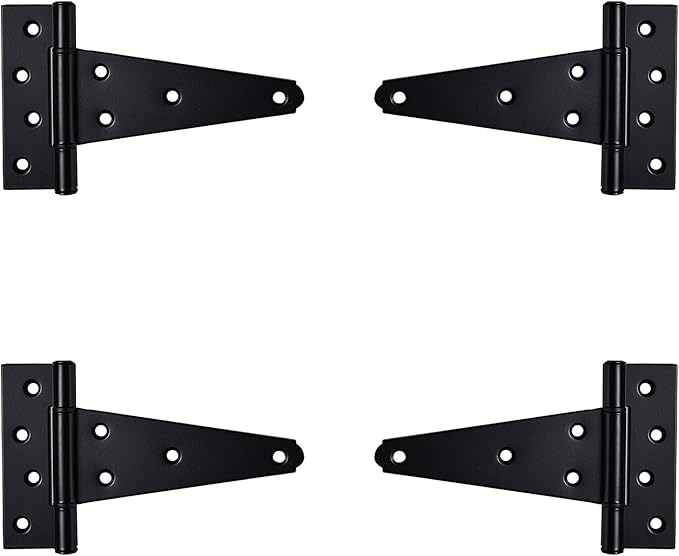 6 Inch T-Strap Heavy Duty Shed Door Hinges,Black Tee Hinge for Wooden Fences,Yard Door,Barn Door Gates, Wrought Hardware Rustproof,4 PCS