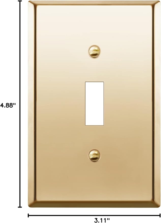 ENERLITES Toggle Light Switch Metal Wall Plate, Stainless Steel Switch Cover, Corrosion Resistant, Mid-Size 1-Gang 4.88" x 3.11", Stainless Steel 201, 7711M-PB, Polished Brass
