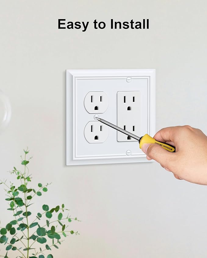 2-Pack Combo Duplex/Decorator Outlet Cover Plate, Pure White Decorative Switch Plates Covers, Durable Natural Bamboo Fiber Wall Plates for Electrical Outlets, Receptacle, GFCI Outlet, Dimmer Switch