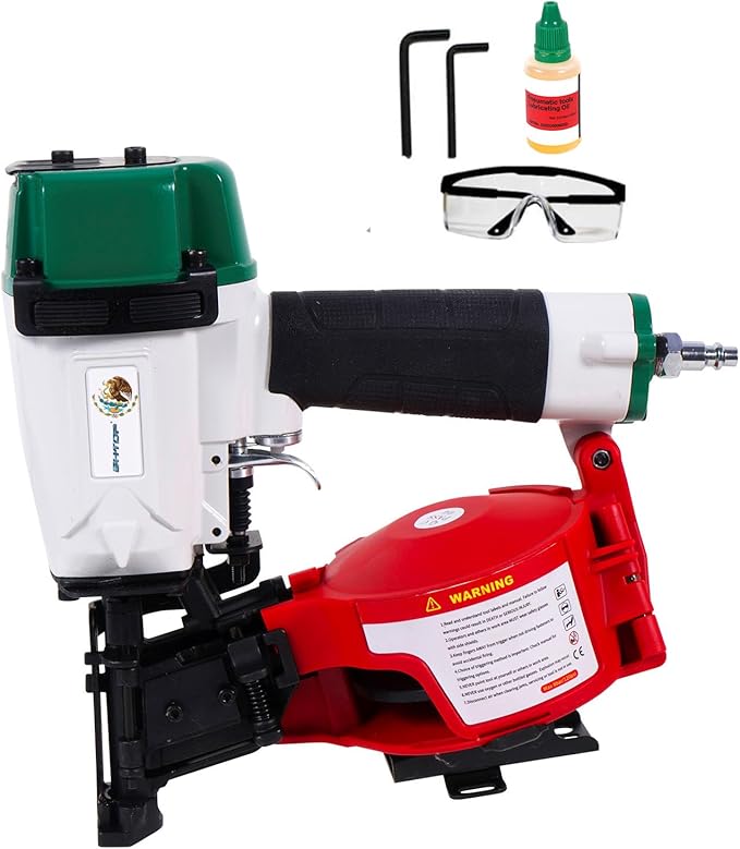 Mexican Style CN45N Roofing Nailer, 15 Degree Roofing Nail Gun, 3/4-Inch to 1-3/4-Inch Coil Nails, 120-pcs Load Capacity Coil Nailer