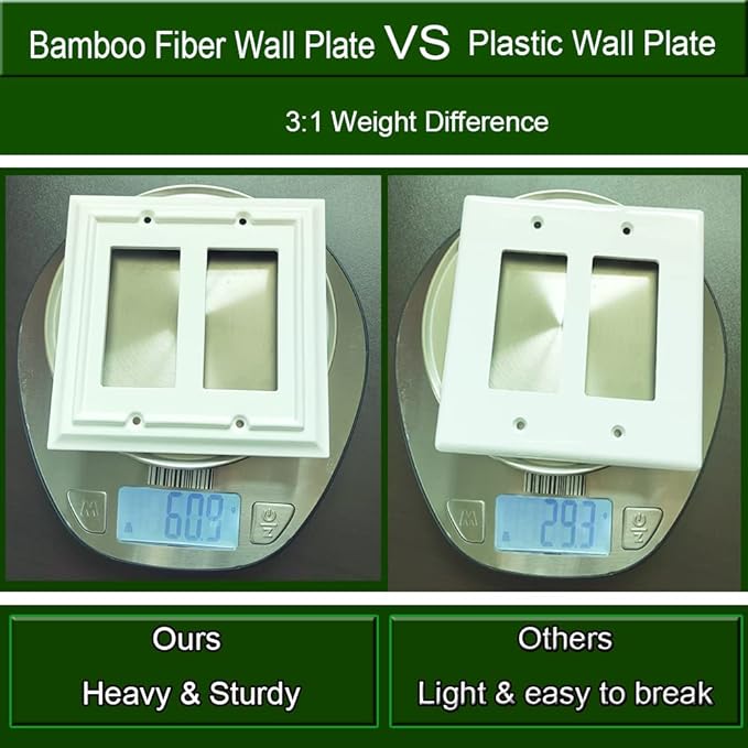 Wall Plates, Outlet Covers,Light Switch Plates, Double Decorator Receptacle Switch Plate, Bamboo Fiber Material Wall Plate, Standard Size Wall Plates of various styles, White (2 Gang Decorator 2 Pack)
