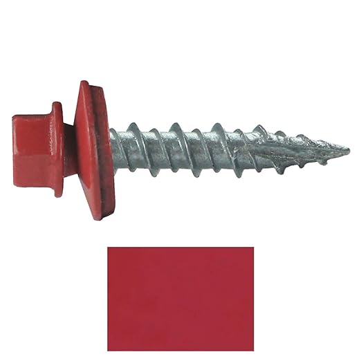 10 x 1 Crimson RED Metal Roofing Screws - Hex Washer Head- Self-Starting/Tapping - EPDM Washer. 1 Bag - 250 Screws