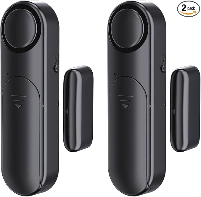 Window and Door Alarm When Opened (2 Pack) for Kids Safety/Home Security, Sliding Front Door Opening Sensor Alarms for Dementia, 120dB Burglar Alert, Ideal for Business, Garage, Apartment,House, Black