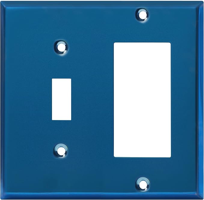ENERLITES Combination Toggle Switch and Decorator Receptacle Metal Wall Plate, Corrosion-Resistant, Stainless Steel 201, Standard Size 2-Gang 4.50" x 4.57", UL Listed, 771131-PBL, Polished Blue