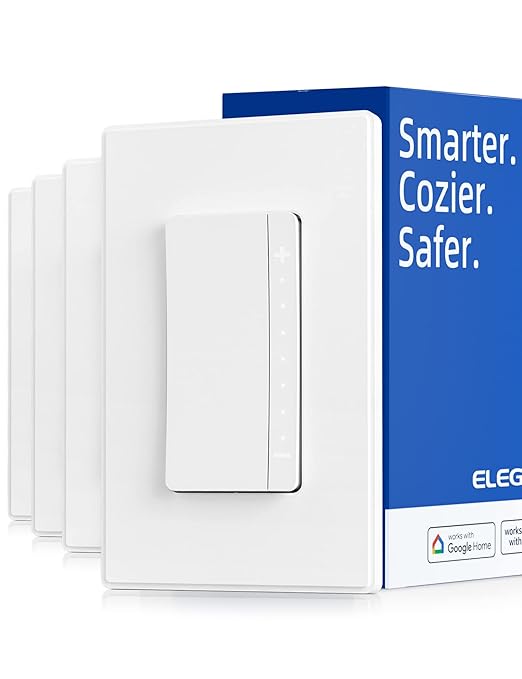 ELEGRP Smart Dimmer Light Switch DPR30, 2.4GHz Wi-Fi Dimmer Switch Compatible with Alexa and Google Assistant, Single Pole/3 Way, Needs Neutral Wire, No Hub Required, UL Listed, Matte White, 4 Pack