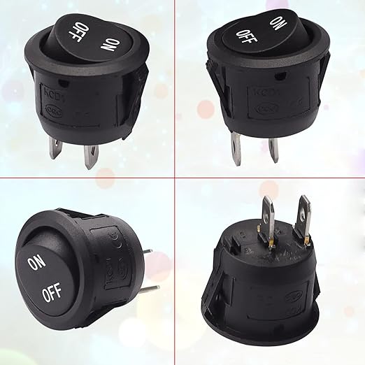 TWTADE 5PCS 12V Rocker Switch ON/Off Latching Round Toggle Switch SPST 2Pin with Wires 6A/250V 10A/125V AC for Automotive Boat etc
