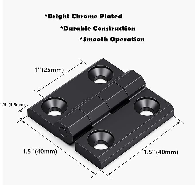 SYINE Heavy-Duty Butt Hinge Zinc Alloy Door Hinge Closet Hinge for Closet Cabinet Door,Set of 2,Black, 1.5'' x 1.5''