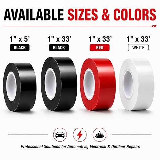 Self-Fusing Silicone Tape 1" x 5' x 20mil – Waterproof Emergency Repair Tape for Radiator Hoses, Pipes & Electrical Wiring – Heat Resistant, Insulating, Chemical Resistant, No Residue, Black