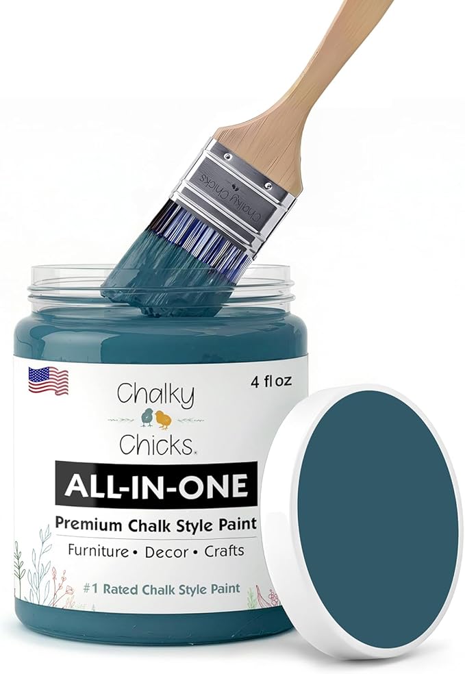 Chalky Chicks 4 Fl Oz Matte Jaded (Jade) Chalk Paint for Furniture Without Sanding - No Prep Furniture Paint No Sanding All in One for Crafts, Wood, Walls, Cabinet, Metal, Dresser, Farmhouse