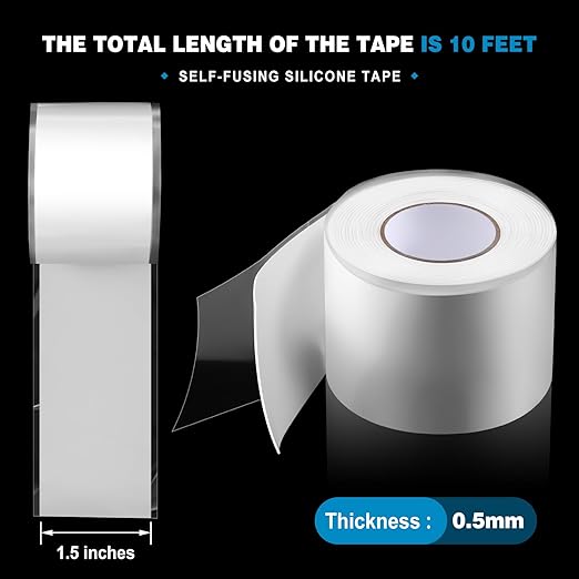 1.5 Inch x 10 ft Self Fusing Silicone Tape Waterproof Thickness 0.5mm Silicone Rubber for Plumbing, Sealing Pipes, Hose Repair, Outdoor Coax and Electrical Cables (White)