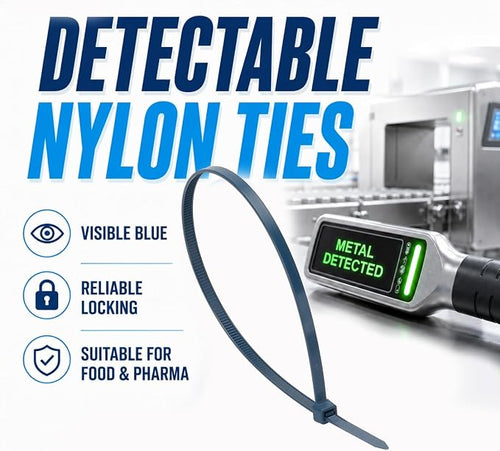 12" Nylon Metal Detectable Cable Ties,for Industrial Commercial Food Safety management(pack of 100 pcs).